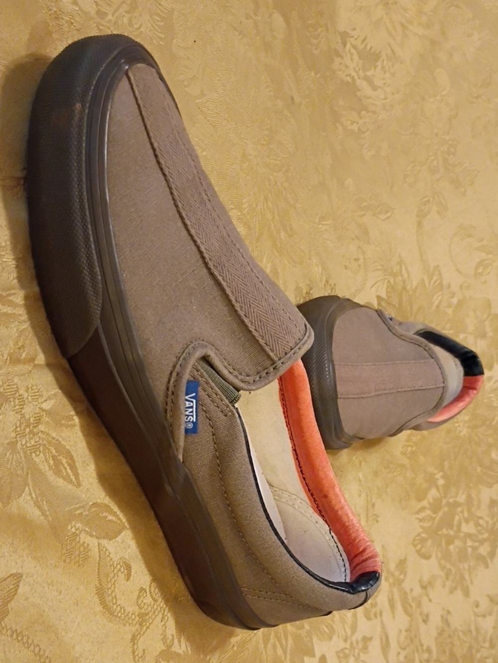 VANS Slip-On Men's Canvas Shoes in Taupe with Coral Accent Men's 7.5 Women's 9.0